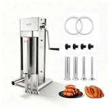Hakka 12L/25lb Manual Sausage Stuffer, 2-Speed Stainless Steel Vertical Meat Filler with 4 Nozzles
