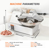 Hakka 10L Commercial Meat Bowl Cutter Mixer & Buffalo Chopper Food Processor, 750W