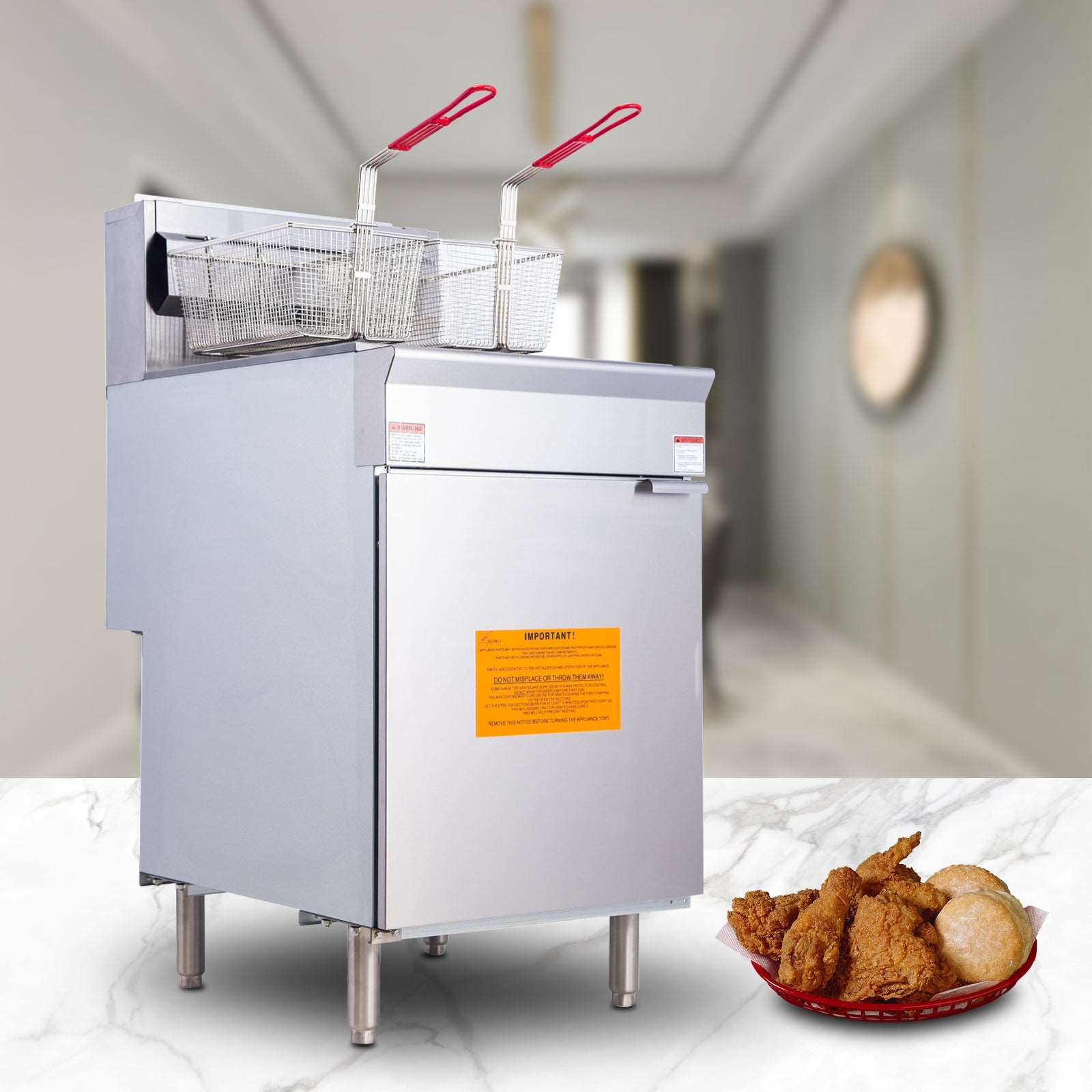 EasyRose Commercial Stainless Steel Gas Fryer, 62-75lb High Capacity Fryer,with 2 Baskets,5 Burners,30,000X5 BTU,CSA / ETL Certified