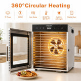 Hakka Bros 12-Tray 800W Food Dehydrator, 10.7 sq. ft. Drying Space, 86–194°F Temp, 24H Timer & Glass Door