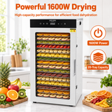 Hakka Bros 20-Tray 1600W Food Dehydrator, 32.7 sq. ft. Drying Space, 86–194°F Temp, 24H Timer & Glass Door