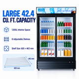 Hakka Brothers 42.4 Cu. Ft / 1200L Commercial Double Sliding Glass Door Merchandiser with Lightbox, 8 Adjustable Shelves & LED Lighting