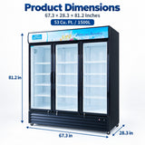 Hakka Brothers 53 Cu. Ft / 1500L Commercial Glass Door Merchandiser with 3 Self-Closing Doors, Lightbox, 15 Adjustable Shelves & LED Lighting