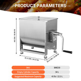 Morgangastro 22.5L/45 lb Commercial Manual Meat Mixer with Gearbox, Fixed Tank Stainless Steel Sausage & Burger Mixer