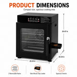 Hakka Bros 3-in-1 Electric Smoker Oven and Dehydrator, 1200W Countertop BBQ Grill with 2 Racks and Side Wood Chip Loader, Stainless Steel