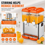 Hakka Brothers 2 x 12L Dual Bowl Refrigerated Beverage Dispenser, Commercial Juice Dispenser for Cold Drinks