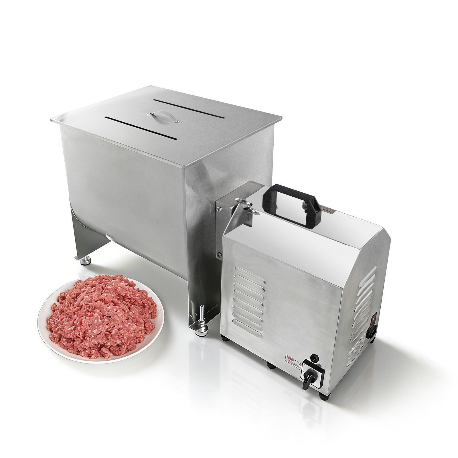 Main view of the Hakka 37.5L 85 lb stainless steel electric meat mixer with high-power motor