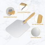 Clivia 12x14" Aluminum Pizza Peel with 11" Foldable Wooden Handle, 430Stainless Steel Wooden Handle 13.78" Blade Pizza Cutter Set