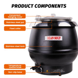 EasyRose 11 Qt Black Soup Warmer Commercial Food Warmer Soup Kettle with Hinged Lid