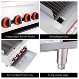 EASYROSE 24" Radiant Gas Charbroiler Countertop Gas Grill with 4 Burners 80,000 BTU, ETL Certified