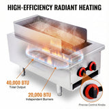 EASYROSE 14" Radiant Gas Charbroiler Commercial Gas Grill Heavy Duty Countertop Broiler Grill with 2 Burners BTU 40,000, ETL Certified
