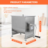 Hakka 22.5L/45lb Manual Meat Mixer, Fixed Stainless Steel Tank Commercial Sausage Mixer
