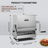 Morgangastro 15L/30 lb Manual Meat Mixer, Stainless Steel Tilt Sausage Mixer with Removable Paddles & Hand Crank