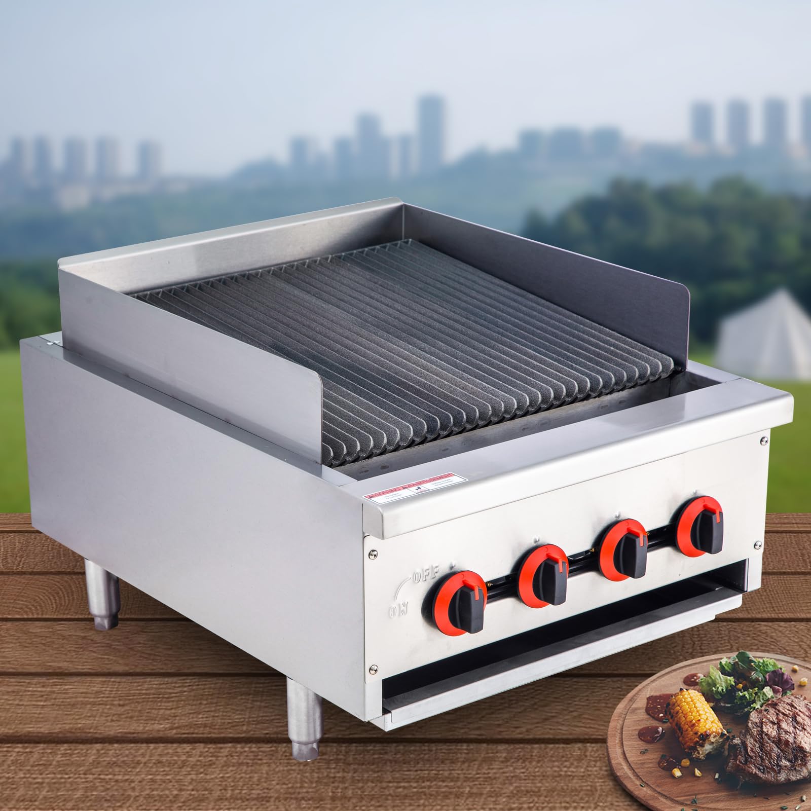 EASYROSE 24" Radiant Gas Charbroiler Countertop Gas Grill with 4 Burners 80,000 BTU, ETL Certified