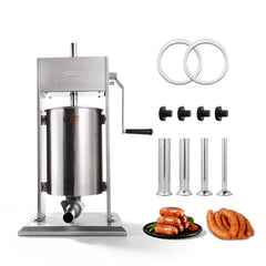 Hakka 15L/32lb Manual Sausage Stuffer, 2-Speed Stainless Steel Vertical Meat Filler with 4 Nozzles 