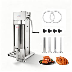 Hakka 12L/25lb Manual Sausage Stuffer, 2-Speed Stainless Steel Vertical Meat Filler with 4 Nozzles 