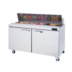 Hakka Brothers 2 Doors All Stainless Prep. Table with (16) 1/6  Pans - 60" wide, 16.5 cu/ft., R-290 Refrigerant