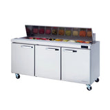 Hakka Brothers 3 Doors All Stainless Prep. Table with (18) 1/6 Pans - 72" wide, 20 cu/ft., R-290 Refrigerant