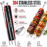 Hakka 304 stainless steel kabob skewers, rust resistant, reusable, heavy-duty 1.5mm metal skewers.