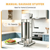 Hakka 12L/25lb Manual Sausage Stuffer, 2-Speed Stainless Steel Vertical Meat Filler with 4 Nozzles