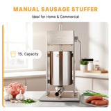 Hakka 15L/32lb Manual Sausage Stuffer, 2-Speed Stainless Steel Vertical Meat Filler with 4 Nozzles