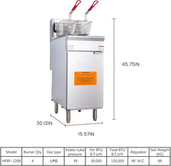 EasyRose 商用燃气油炸锅 4 燃烧器 45-55 磅液态丙烷气 120000 BTU，CSA / ETL 认证