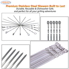 Hakka Stainless Steel Barbecue Skewers, 24" Heavy Duty Large Wide Grilling Reusable Kabob Sticks with NonSlip Ring Handle,Set of 10