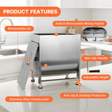 Morgangastro 7.5L/15 lb Commercial Manual Meat Mixer with Gearbox, Fixed Tank Stainless Steel Sausage & Burger Mixer