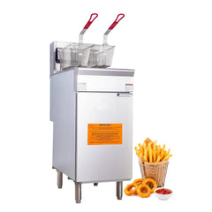 EasyRose 40 lb Commercial Natural Gas Deep Fryer, 3-Burner 90,000 BTU Floor Fryer with 2 Baskets, ETL Certified 