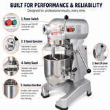 Hakka 20Qt Commercial Planetary Stand Mixer with Attachment Hub, 1100W 3-Speed Food Mixer, Includes Dough Hook, Flat Beater & Whisk, ETL Certified