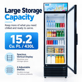 Hakka Brothers 15.2 Cu. Ft. / 430L Commercial Glass Door Merchandiser with Lightbox, 4 Adjustable Shelves and LED Lighting