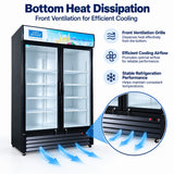 Hakka Brothers 42.4 Cu. Ft. / 1200L Commercial Double Glass Door Merchandiser with Lightbox, 8 Adjustable Shelves & LED Lighting