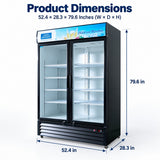 Hakka Brothers 42.4 Cu. Ft. / 1200L Commercial Double Glass Door Merchandiser with Lightbox, 8 Adjustable Shelves & LED Lighting