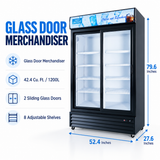 Hakka Brothers 42.4 Cu. Ft / 1200L Commercial Double Sliding Glass Door Merchandiser with Lightbox, 8 Adjustable Shelves & LED Lighting