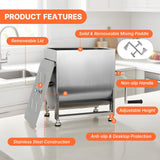 Morgangastro 15L/30 lb Commercial Manual Meat Mixer with Gearbox, Fixed Tank Stainless Steel Sausage & Burger Mixer