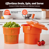 Manual salad spinner for draining, spinning, and serving fresh lettuce, salad greens, and vegetables