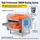 EasyRose 2800W 208V conveyor pizza oven heating system with commercial stainless steel construction.