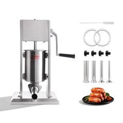 Hakka 3L/7lb Manual Sausage Stuffer, 2-Speed Stainless Steel Vertical Meat Filler with 4 Nozzles 