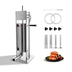 Hakka 7L/15lb Manual Sausage Stuffer, 2-Speed Stainless Steel Vertical Meat Filler with 4 Nozzles 