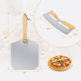 Clivia 12x14" Aluminum Pizza Peel with 11" Foldable Wooden Handle, 430Stainless Steel Wooden Handle 13.78" Blade Pizza Cutter Set