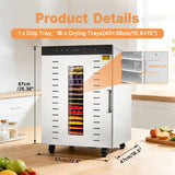 Hakka 16 Layers Commercial Food Dehydrator Stainless Steel Digital Fruit Dryer,1500W