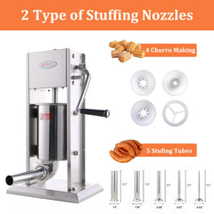 Hakka Stainless Steel Vertical Sausage Maker,2 in 1 Sausage Stuffer/Spanish Churro Make(7LB/3L)