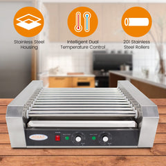 EasyRose Commercial Electric 18 Hot Dogs 7 Rollers Grilling Warmer Cooker