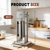 Hakka 5L/11lb Manual Sausage Stuffer, 2-Speed Stainless Steel Vertical Meat Filler with 4 Nozzles