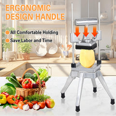 Hakka Commercial Vegetable Chopper French Fry Cutter w/3 Replacement Blades Commercial Onion Slicer Heavy Duty Potato Cutter Carrots Dicer Stainless Steel, include 3 Blades(1/2", 3/8", 1/4")