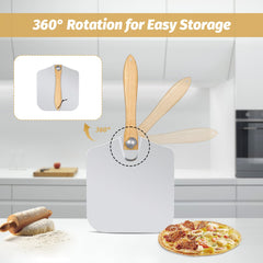 Clivia 12x14" Aluminum Pizza Peel with 11" Foldable Wooden Handle, 430Stainless Steel Wooden Handle 13.78" Blade Pizza Cutter Set