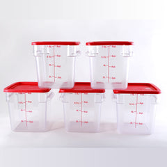 Hakka 8 夸脱商业级方形食品储存容器带盖，聚碳酸酯，透明 - 5 件装