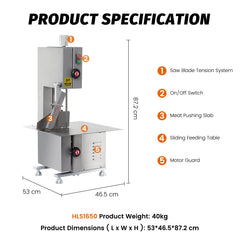Hakka 商用 65 英寸刀片肉骨锯机 750W 冷冻肉带切割机，1HP/120V