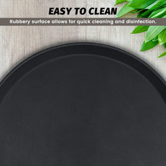 Clivia 6 Pack Restaurant Grade Non-Slip Tray, Fiberglass Serving Trays, Round, 14-inch, Plastic, Black