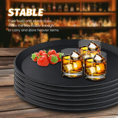 Clivia 6 Pack Restaurant Grade Non-Slip Tray, Fiberglass Serving Trays, Round, 14-inch, Plastic, Black